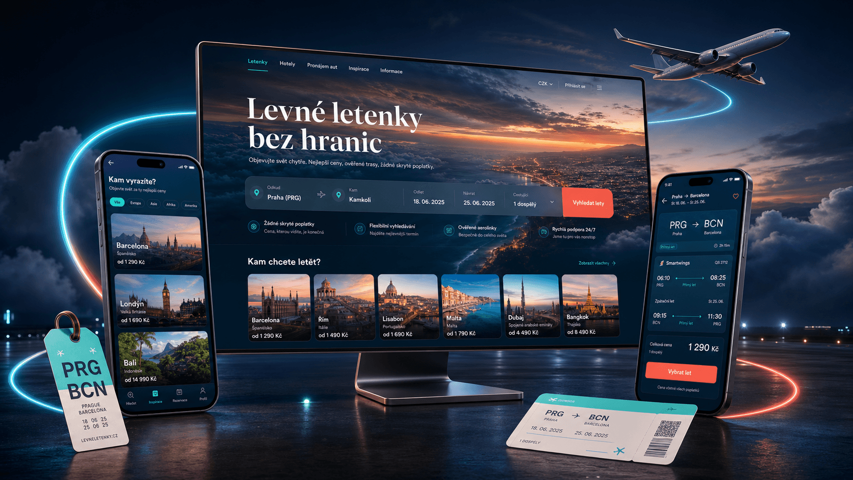 Сервис поиска и бронирования авиабилетов Levné Letenky на компьютере и смартфонах